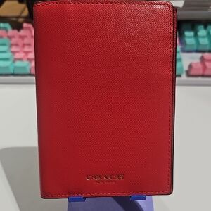 Coach Red Textured Leather Passport Holder with Gold Logo